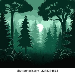 vector night with moon in woodland forest 