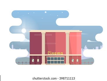 Vector Night Movie Theater Building Icon