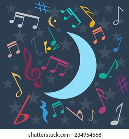 Vector night music background in flat design