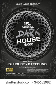 Vector night party invitation dark house techno style. Vector template graphic.