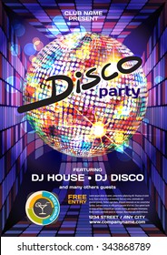 Vector Night Party Invitation Disco Style. Vector Template Graphic.