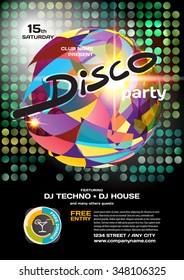 Vector night party invitation disco style. Vector template graphic.