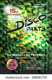 Vector night party invitation disco style. Vector template graphic.