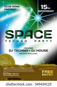 Vector night party invitation space style. Vector template graphic.