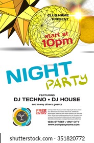 Vector night party invitation space style. Vector template graphic.