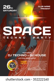 Vector night party invitation space style. Vector template graphic.