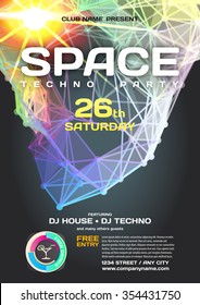 Vector night party invitation space style. Vector template graphic.