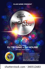 Vector night party invitation techno style. Vector template graphic.