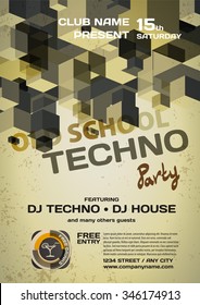 Vector night party invitation techno style. Vector template graphic