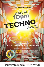 Vector night party invitation techno style. Vector template graphic