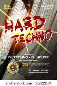 Vector night party invitation techno style. Vector template graphic.