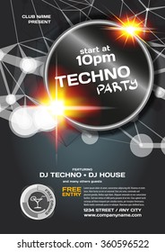 Vector night party invitation techno style. Vector template graphic.