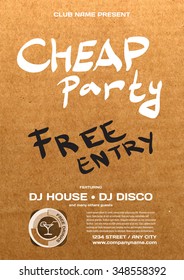 Vector night party invitation. Vector template graphic on cardboard.