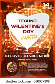 Vector night party valentine's day. Techno template poster graphic