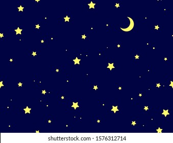 vector night pattern of stars and moon in deep blue sky