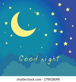 Vector night scene with moon and stars.eps10 vector star moon illustration