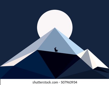vector Night scenic mountains moon peak landscape Geometry lowpoly eps10