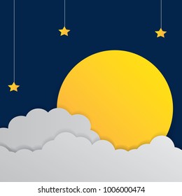 Vector night sky background stars and moon.