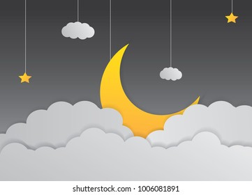 Vector night sky background stars and moon.