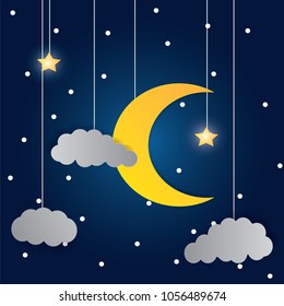 Vector night sky background stars and moon.