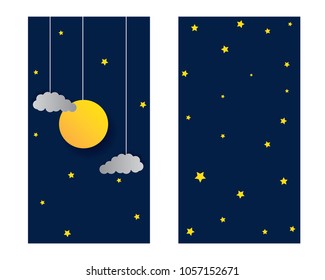 Vector night sky background stars and moon.