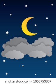 Vector night sky background stars and moon.