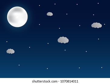 Vector night sky background stars and moon.