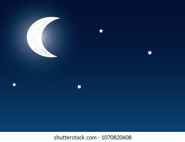 Vector night sky background stars and moon.