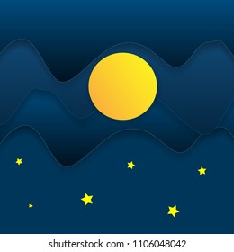 Vector night sky background stars and moon.