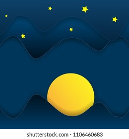Vector night sky background stars and moon.