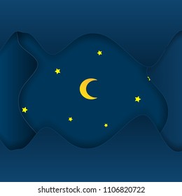 Vector night sky background stars and moon.