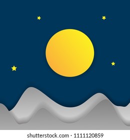 Vector night sky background stars and moon.