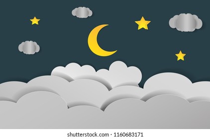 Vector night sky background stars and moon.