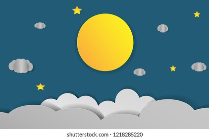 Vector night sky background stars and moon.