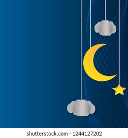 Vector night sky background stars and moon.