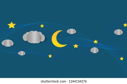 Vector night sky background stars and moon.