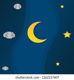 Vector night sky background stars and moon.