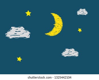 Vector night sky background stars and moon