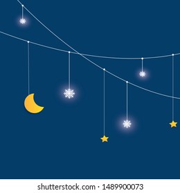 Vector night sky background stars and moon