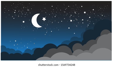 Vector night sky background stars and moon, Night sky illustration, 