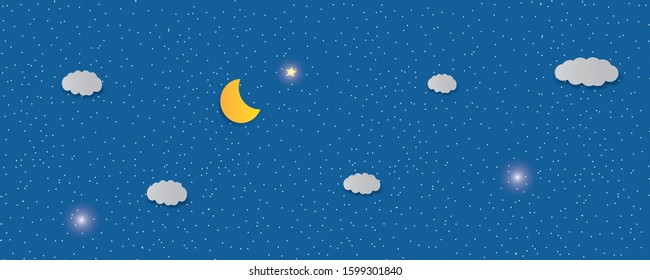 Vector night sky background stars and moon.