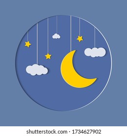 Estrellas de fondo del cielo nocturno vectorial y luna.Espacio para su texto.Ilustración vectorial
