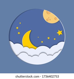 Vector night sky background stars and moon.Space for your text.Vector illustration
