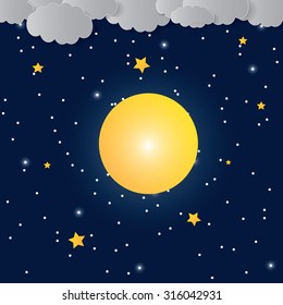 Vector night sky background stars and moon.