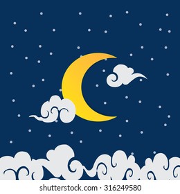 Vector night sky background stars and moon.