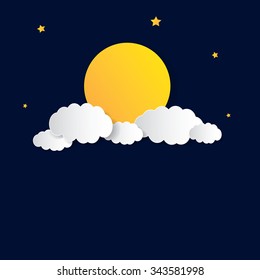 Vector night sky background stars and moon.