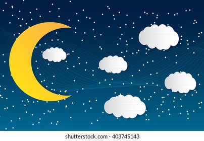 Vector night sky background stars and moon.