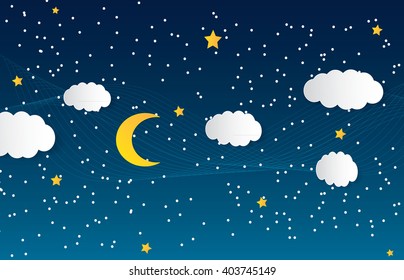 Vector night sky background stars and moon.