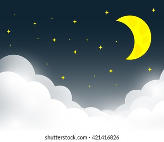 Vector night sky background stars and moon.