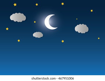Vector night sky background stars and moon.
